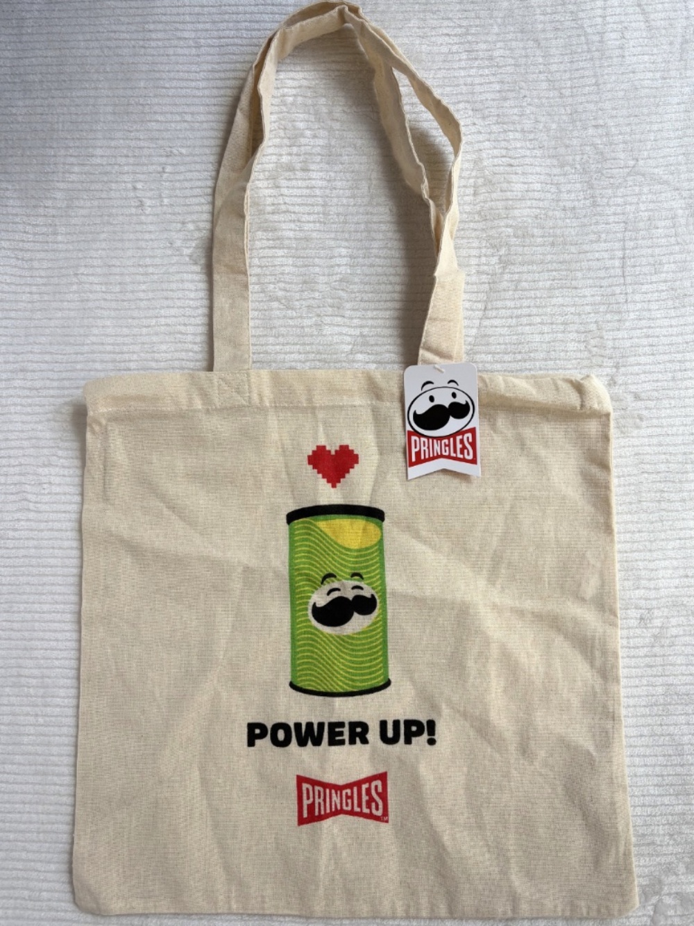 Pringles UK Power Up Tote Bag NWT Natural Cream Green Official Merch Logo New